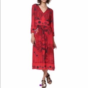 Desigual NWT contemporary vacay festival abstract bohemian red summer dress EU36